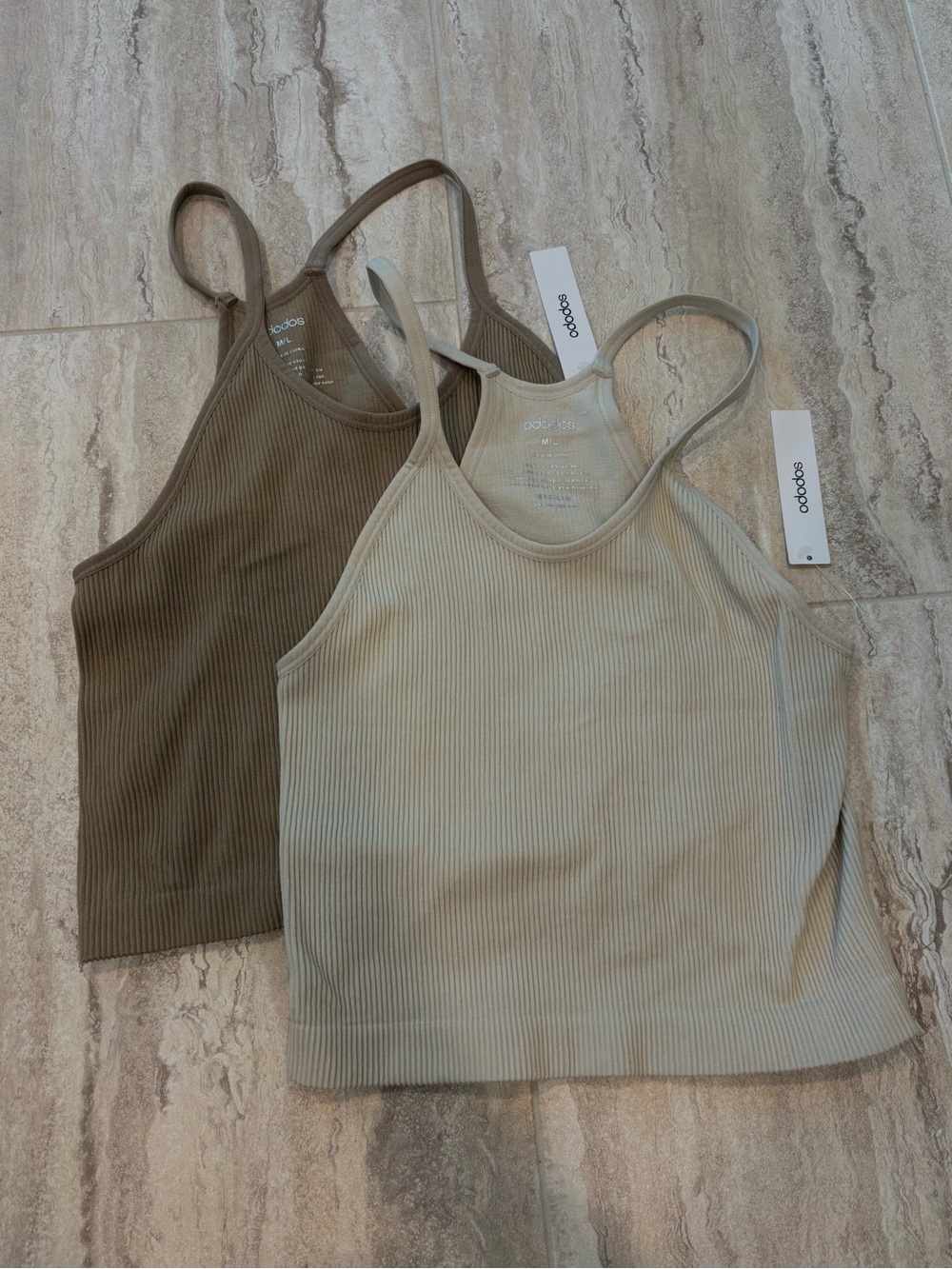 Adodos Ribbed Crop Tank Duo — Olive & Khaki